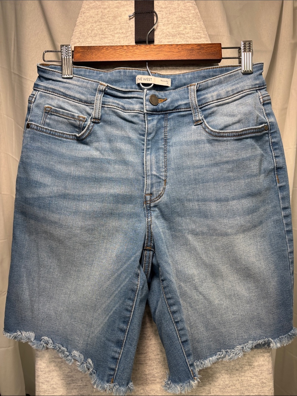 Nine West Light Blue Frayed Hem Denim Bermuda Shorts